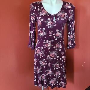 Ultra Flirt Plum Floral Dress 3/4 Sleeve Size Med